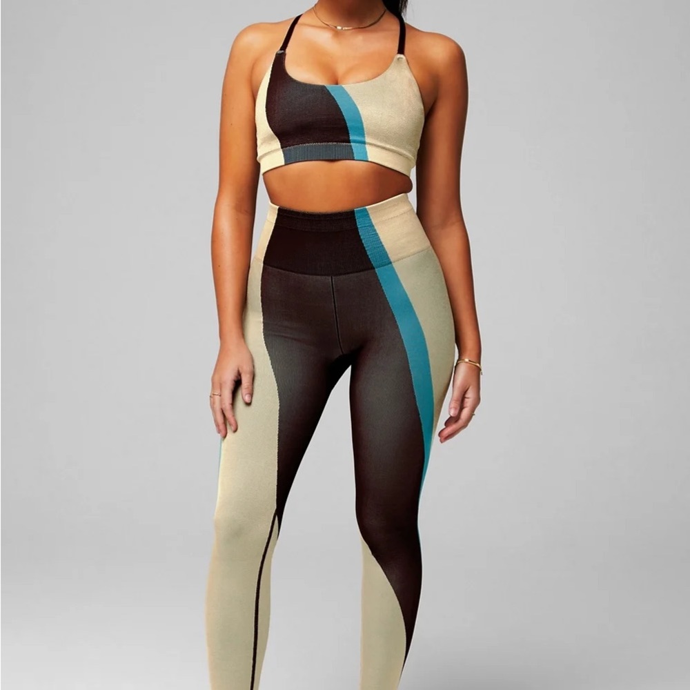 Fabletics Women's Cream and Brown Colorblock Leggings and Top